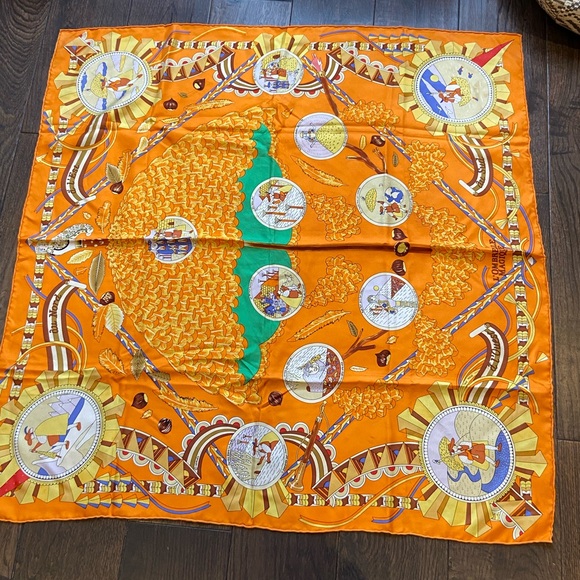 Hermes Handbags - Hermes Orange L'Ombrelle Magique Silk Scarf